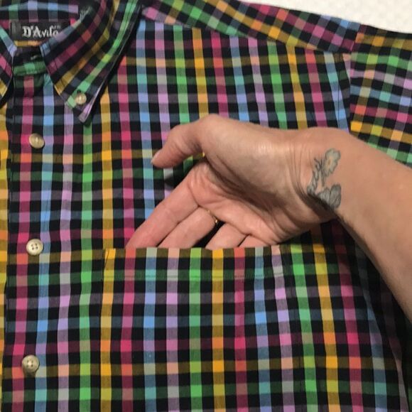 D’Avila Multicolored Plaid Button Up Shirt Short Sleeve Size Medium Like New - Picture 5 of 9